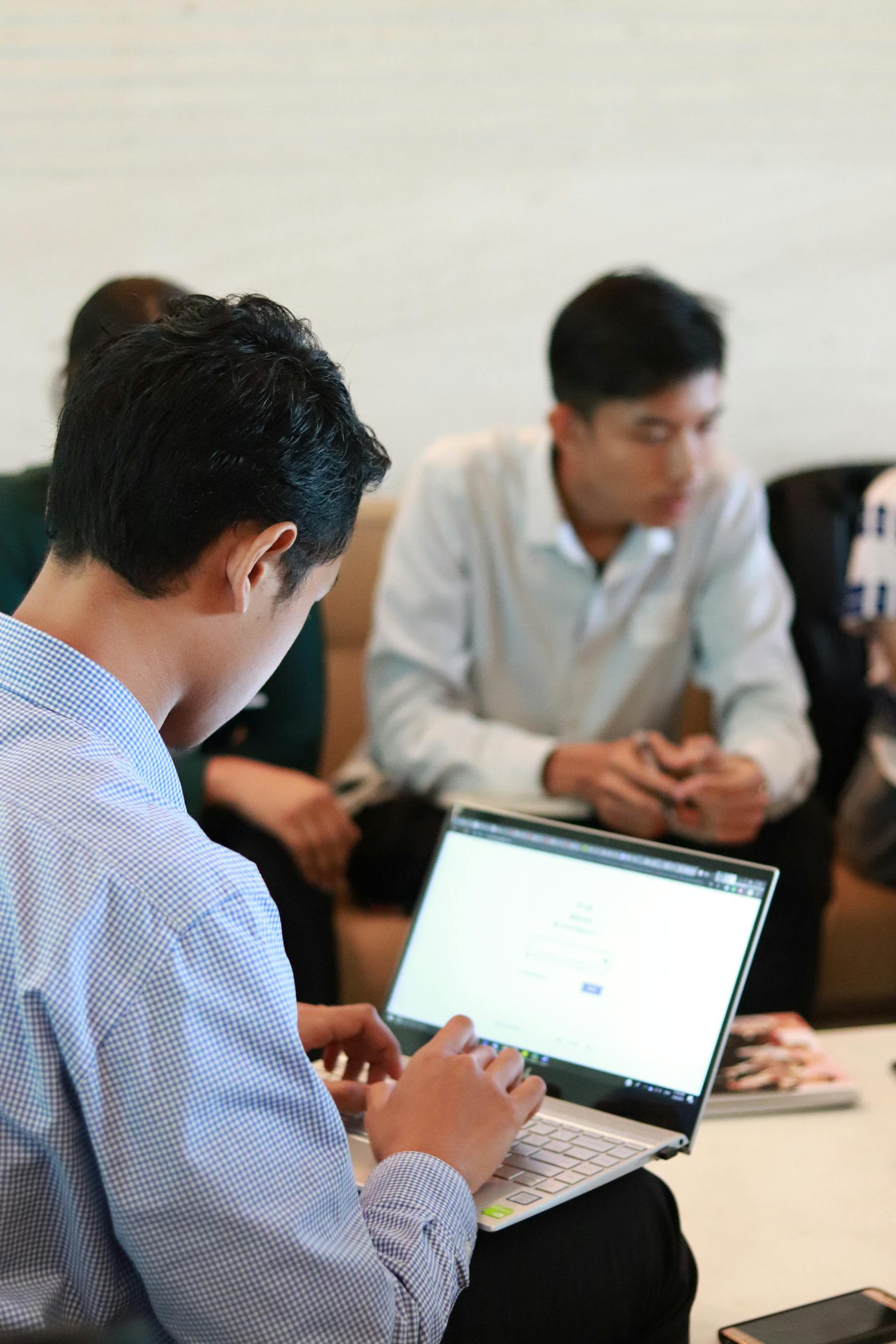 Business team reviewing a connected website workspace