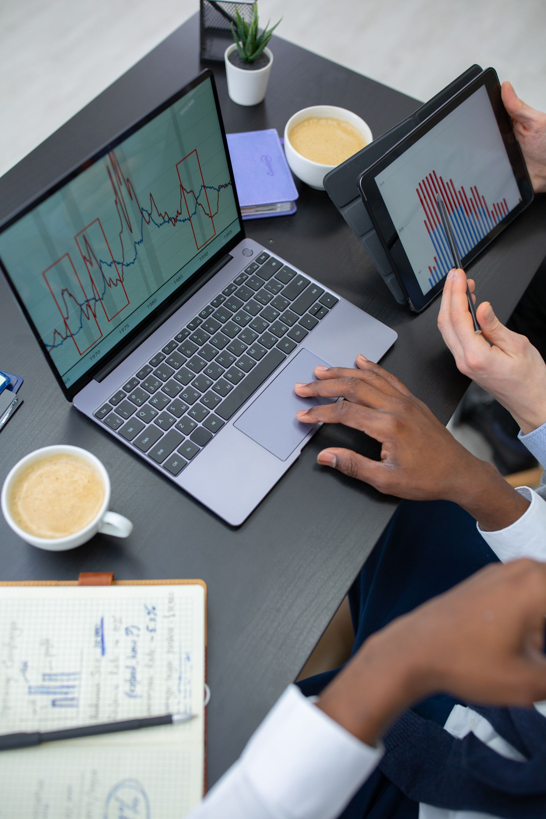 Business team managing the work behind a website.
